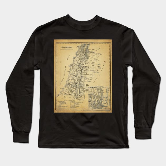 Old Map - Vintage - Palestine - Jerusalem Long Sleeve T-Shirt by Labonneepoque